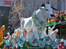 With antecedents dating back to ancient religious festivals, the ritual slaughter of the boeuf gras (French for “fatted calf” or ox) came to symbolize the last meat and feasting enjoyed by Christians prior to the Lenten season of atonement and abstinence. In Paris, butchers would compete to see who could raise the biggest and most glorious boeuf gras. The winning beast would be paraded through the streets on Mardi Gras.