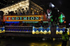 Captain's float in Endymion parade, with dazzling fiber-optic lighting