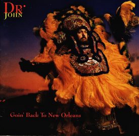 The cover of the Grammy Award-winning album Goin’ Back to New Orleans, featuring a photo of Dr. John donning an elaborate Mardi Gras Indian suit.
