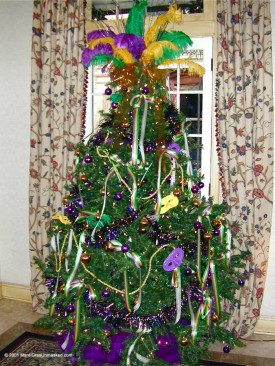 Some New Orleanians, rather than take down their trees after Christmas, simply redecorate for Mardi Gras.