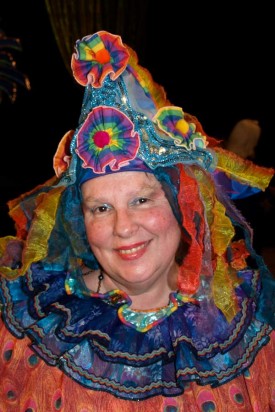 Pat Jolly in colorful headdress