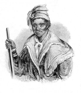 Black-and-white engraving of Seminole Chief Abraham wearing turban