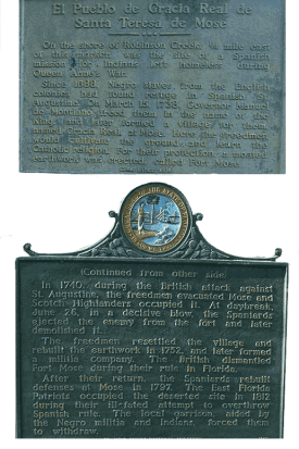 Text of two-sided plaque commemorating Fort Mose