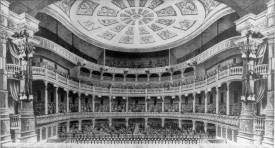 Engraving showing ornate interior of St. Charles Theatre
