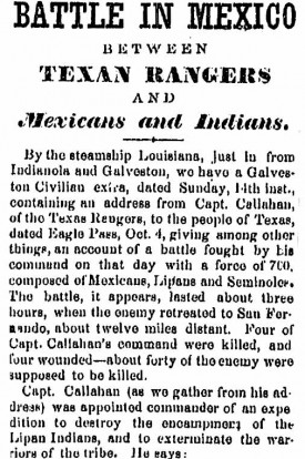 Newspaper report on Texas Ranger raid into Mexico