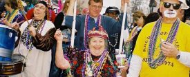 The Grocery Cart Queen of Mardi Gras, Coleen Salley, in her Royal Chariot on Mardi Gras 2003