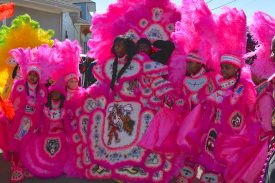 Big Chief Howard Miller and fellow members of the Creole Wild West Mardi Gras Indians, Carnival Day 2016