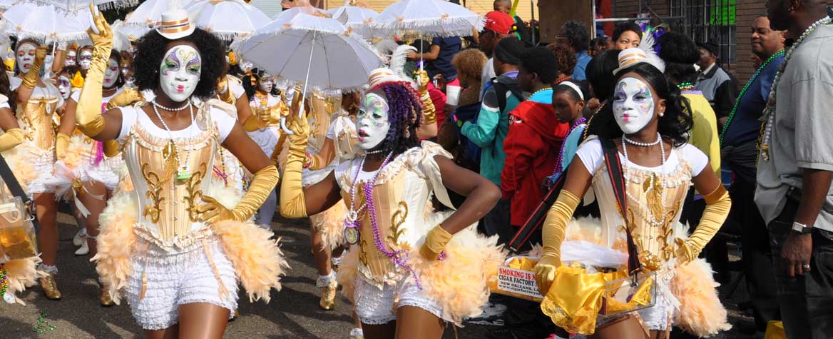 New Orleans Baby Doll Ladies, with signature painted faces, in the 2012 Zulu parade