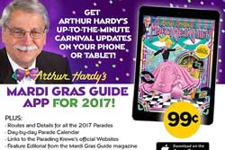 promo for Arthur Hardy's Mardi Gras Guide app