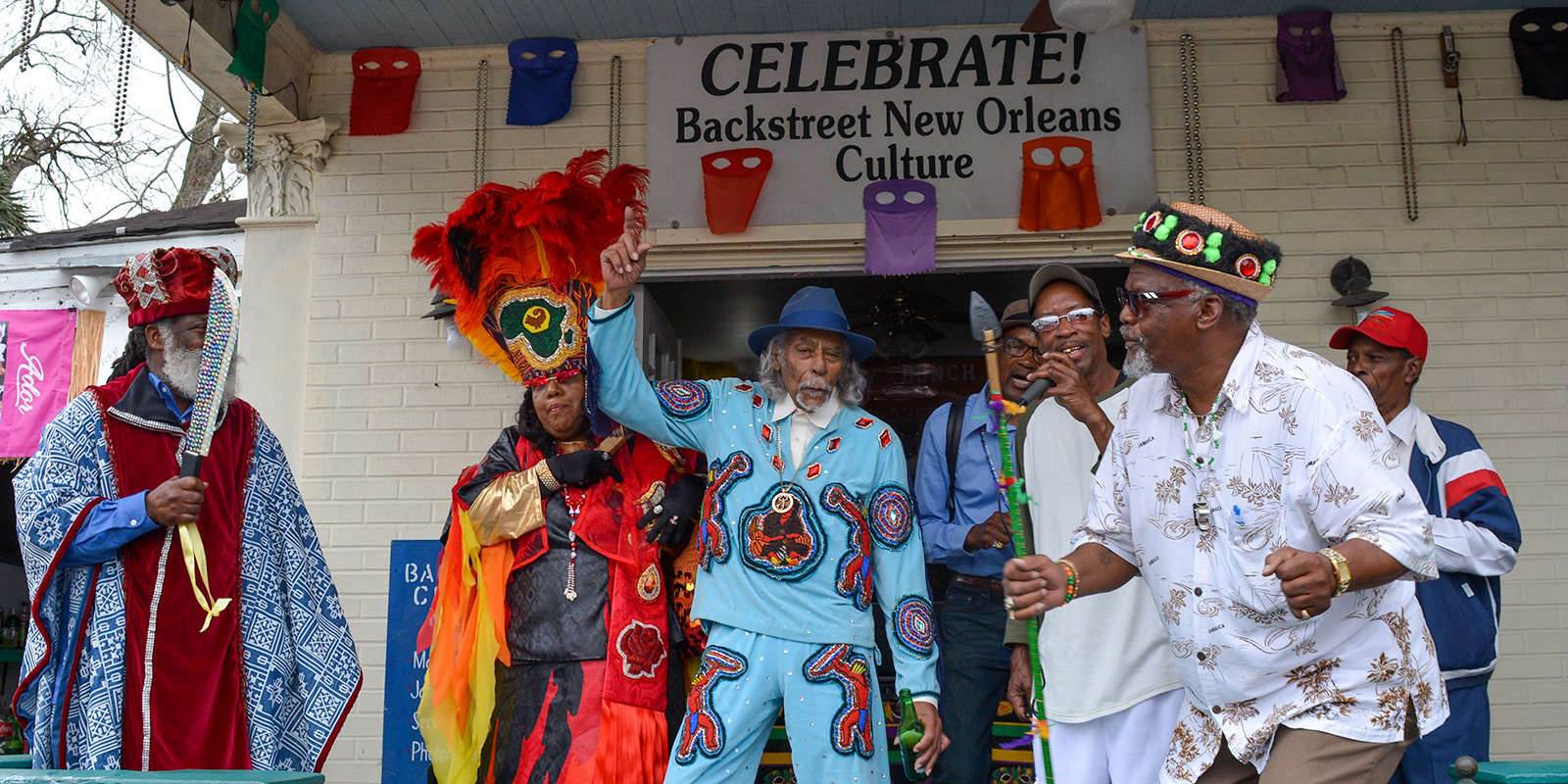 Reverend Goat Carson, Cherise Harrison Nelson and others at the Backstreet Cultural Museum on Mardi Gras 2020