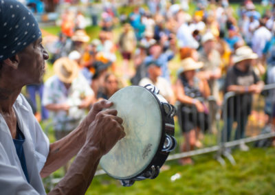 Big Chief Lil Walter Cook of the Creole Wild West performing at the 2022 New Orleans Jazz and Heritage Festival
