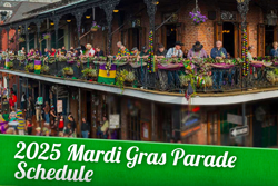 Graphic of MardiGrasNewOrleans.com's 2025 parade schedule page