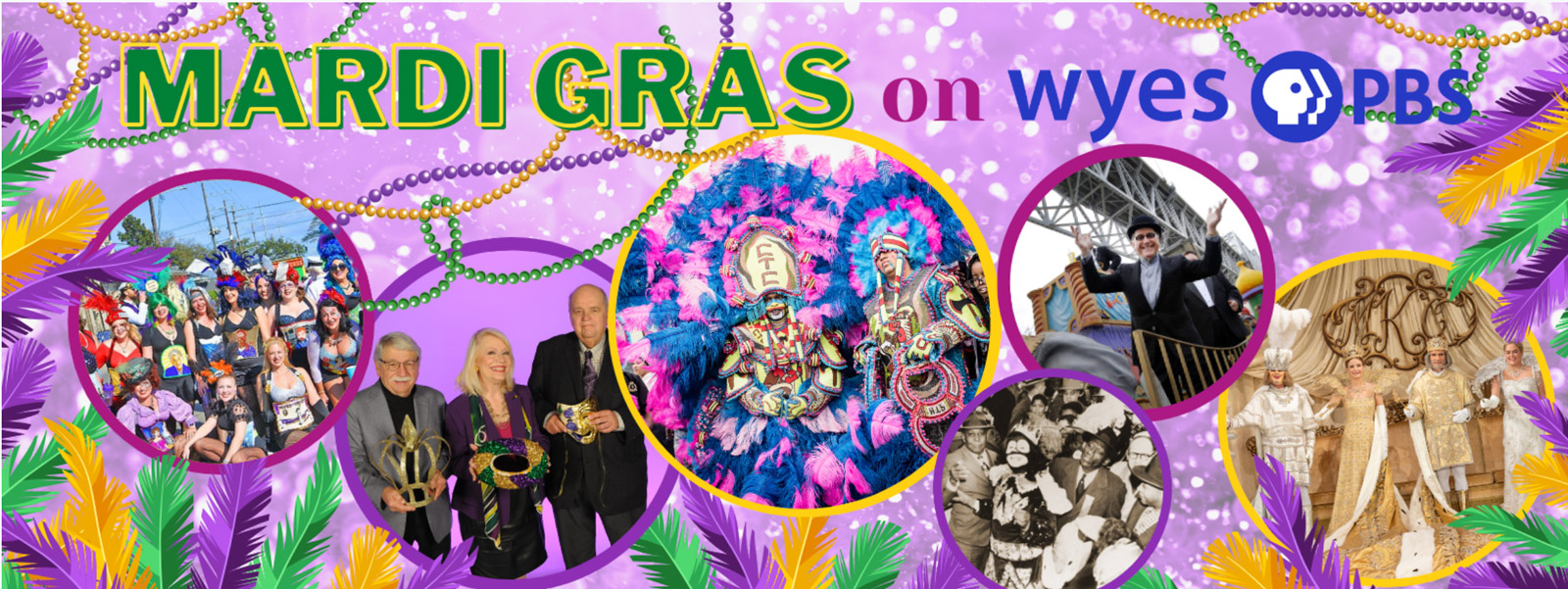 WYES-TV graphic highlighting its extensive Mardi Gras programming